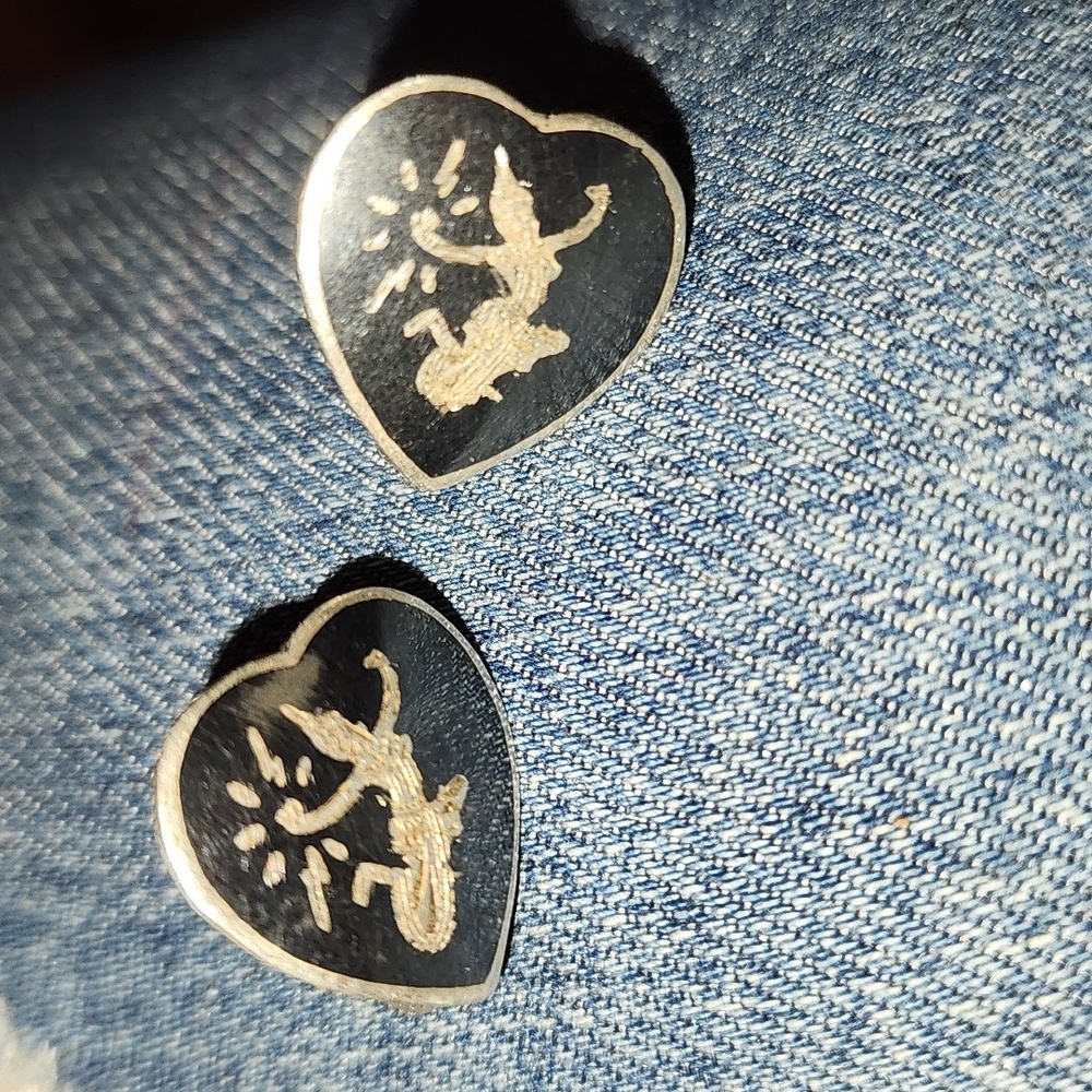 vintage Siam 925 sterling silver enamel heart goddess earrings